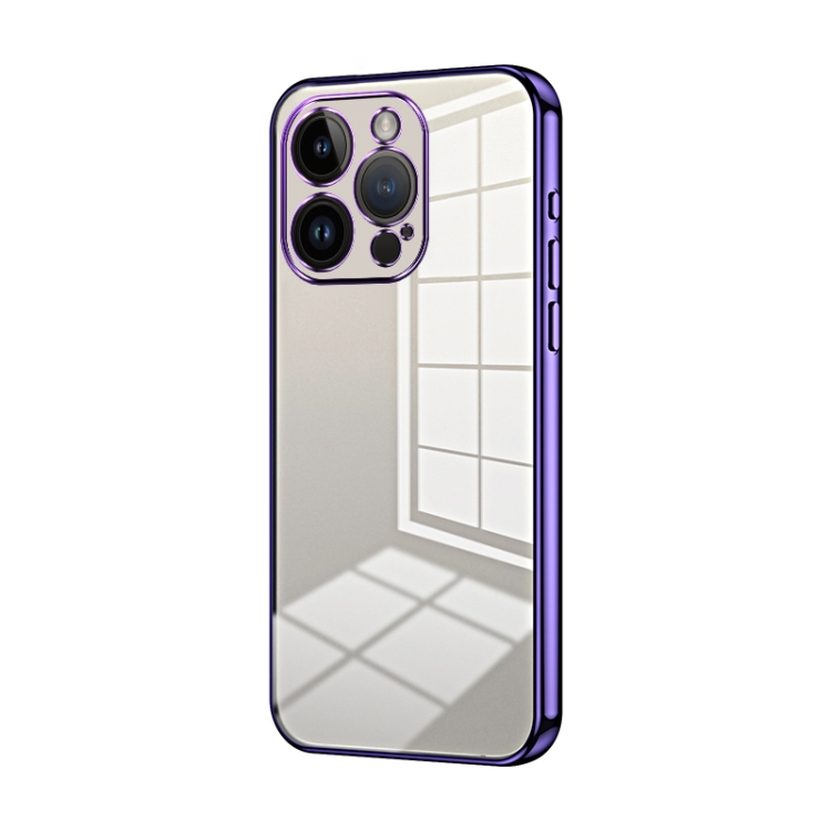 

For iPhone 14 Pro Transparent Plating Fine Hole Phone Case(Purple)