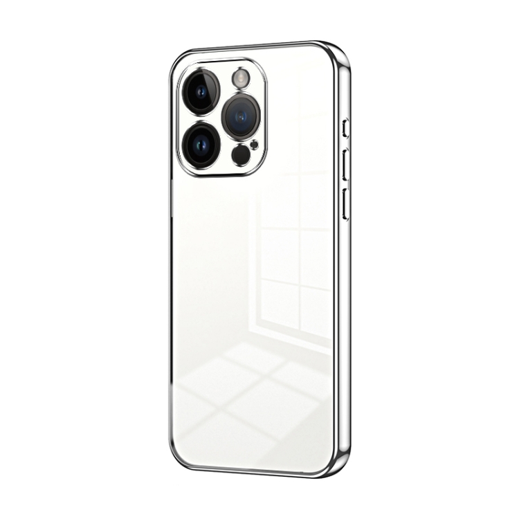 

For iPhone 14 Pro Transparent Plating Fine Hole Phone Case(Silver)