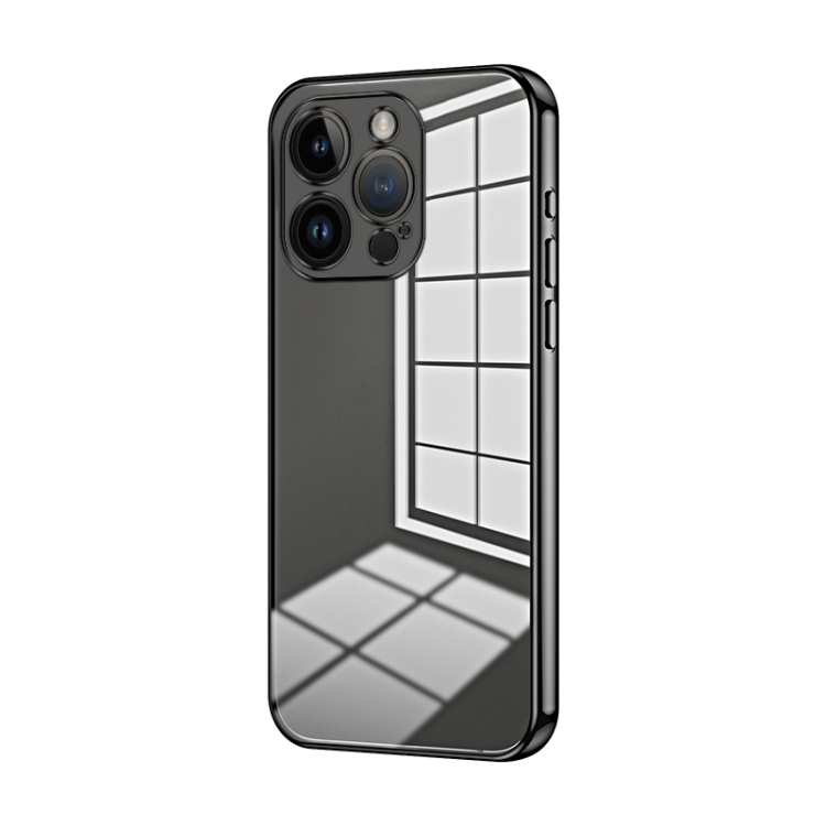 

For iPhone 14 Pro Transparent Plating Fine Hole Phone Case(Black)