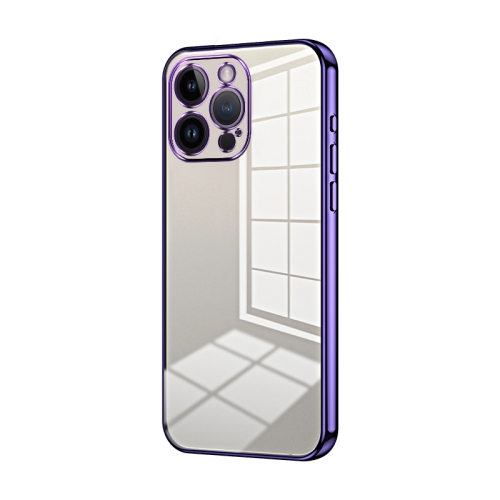 

For iPhone 14 Pro Max Transparent Plating Fine Hole Phone Case(Purple)