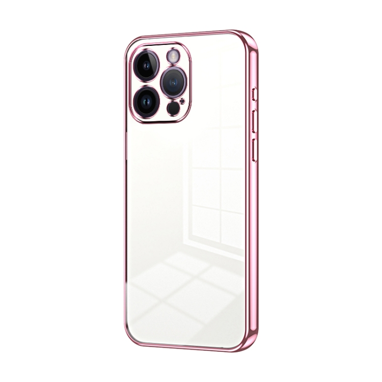 

For iPhone 14 Pro Max Transparent Plating Fine Hole Phone Case(Pink)