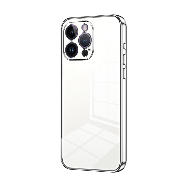 

For iPhone 14 Pro Max Transparent Plating Fine Hole Phone Case(Silver)