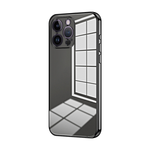 

For iPhone 14 Pro Max Transparent Plating Fine Hole Phone Case(Black)