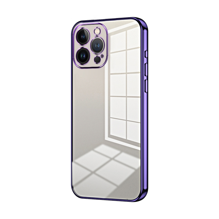 

For iPhone 13 Pro Max Transparent Plating Fine Hole Phone Case(Purple)