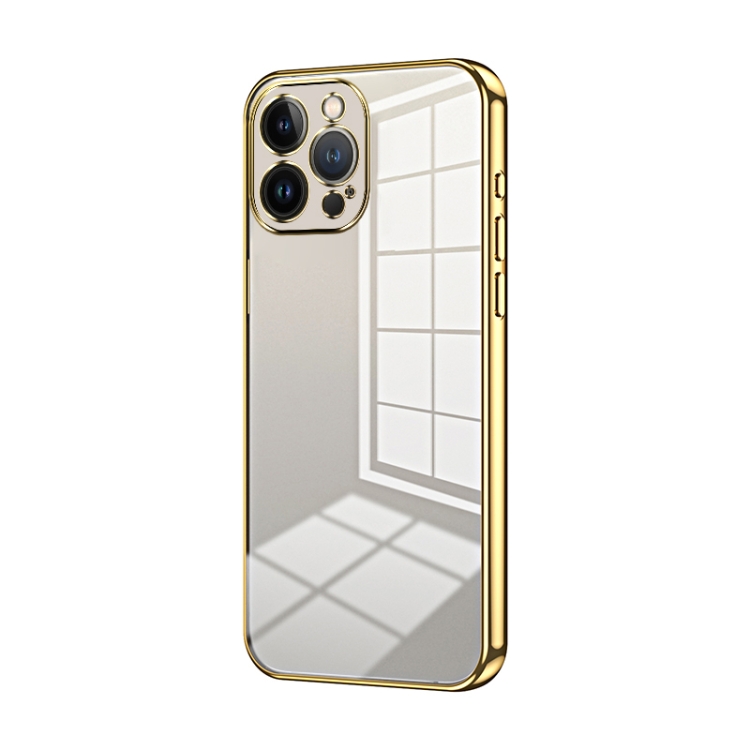 

For iPhone 13 Pro Max Transparent Plating Fine Hole Phone Case(Gold)