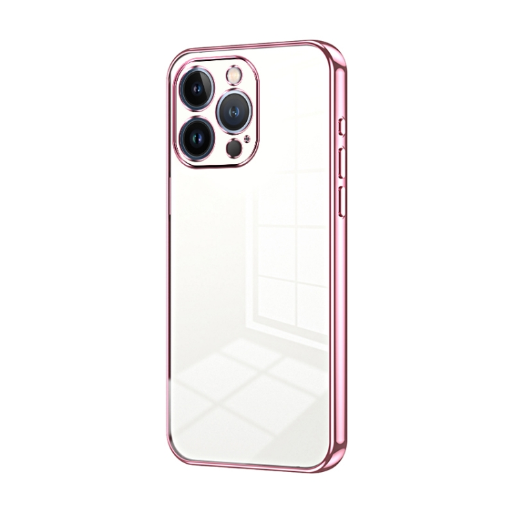 

For iPhone 13 Pro Transparent Plating Fine Hole Phone Case(Pink)