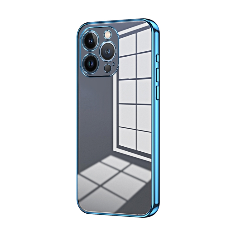 

For iPhone 13 Pro Transparent Plating Fine Hole Phone Case(Blue)