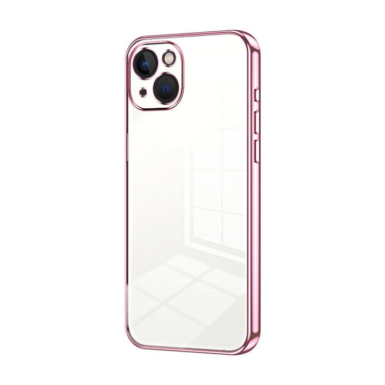 

For iPhone 13 Transparent Plating Fine Hole Phone Case(Pink)
