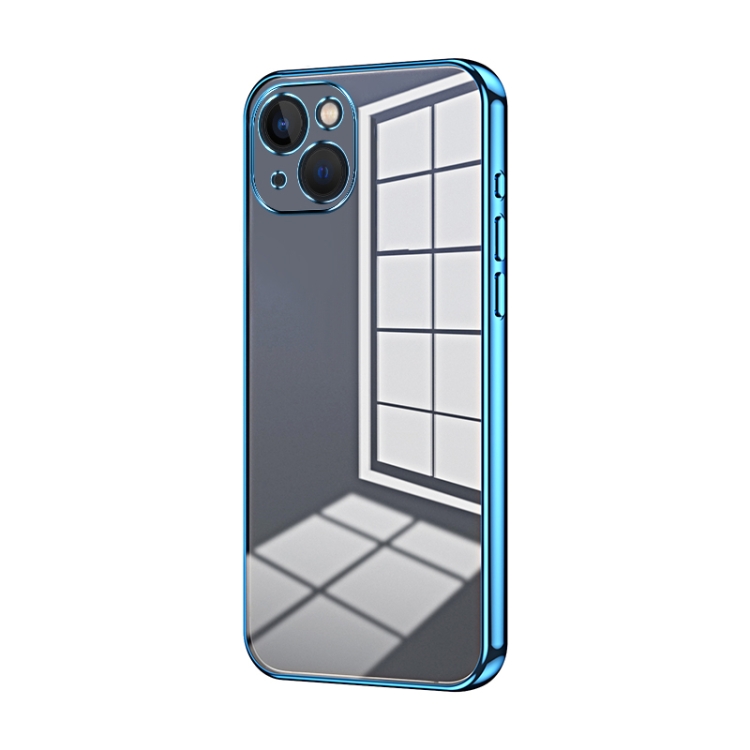 

For iPhone 13 Transparent Plating Fine Hole Phone Case(Blue)