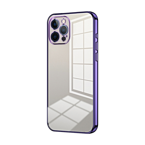 

For iPhone 12 Pro Max Transparent Plating Fine Hole Phone Case(Purple)