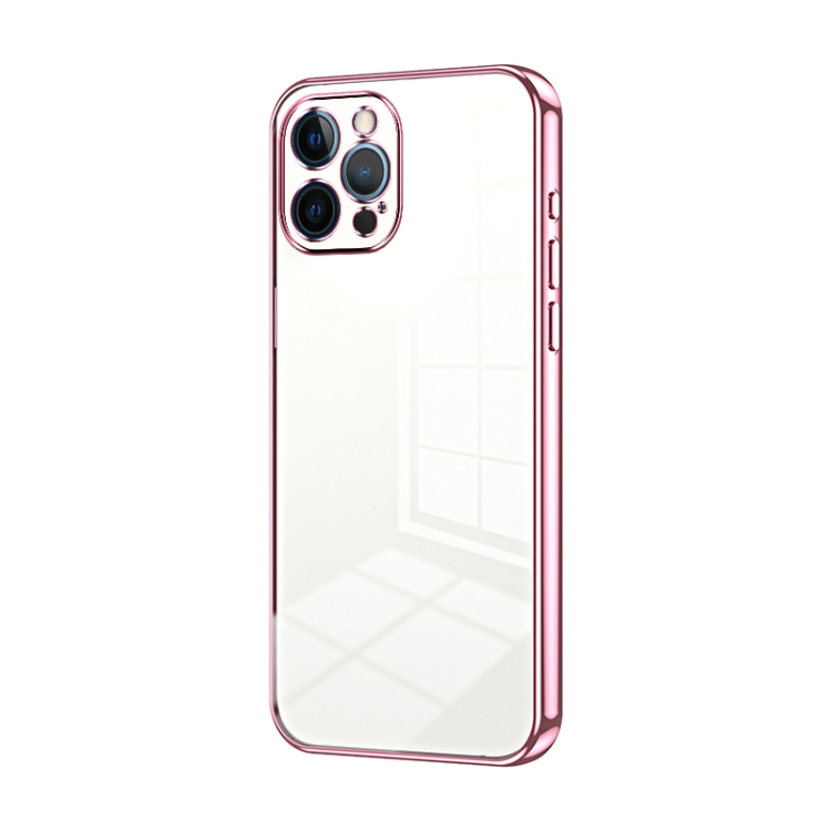 

For iPhone 12 Pro Max Transparent Plating Fine Hole Phone Case(Pink)