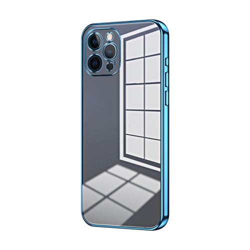 

For iPhone 12 Pro Max Transparent Plating Fine Hole Phone Case(Blue)