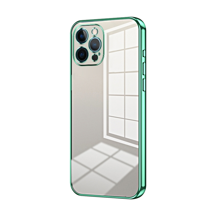 

For iPhone 12 Pro Max Transparent Plating Fine Hole Phone Case(Green)