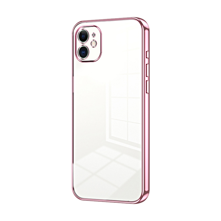 

For iPhone 11 Transparent Plating Fine Hole Phone Case(Pink)