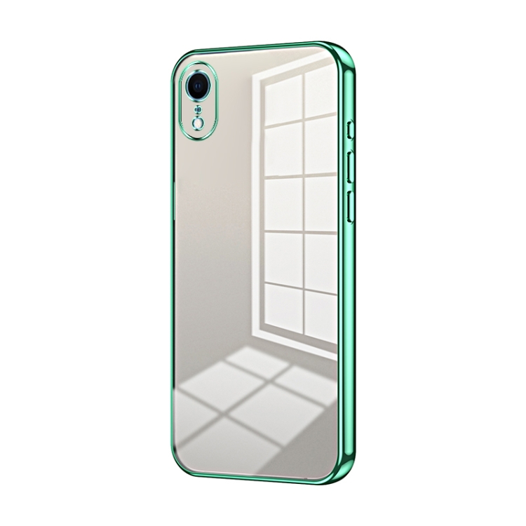 

For iPhone XR Transparent Plating Fine Hole Phone Case(Green)
