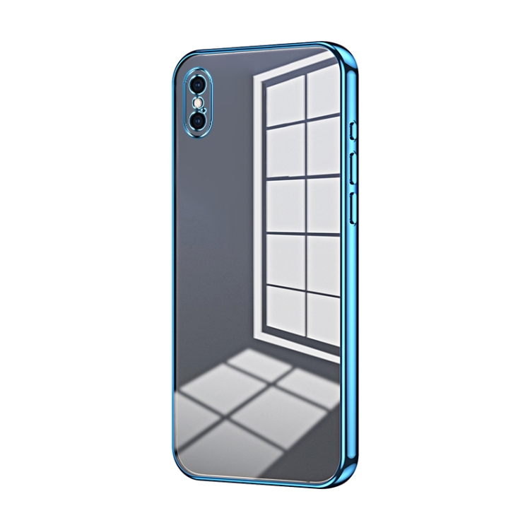 

For iPhone XS Max Transparent Plating Fine Hole Phone Case(Blue)