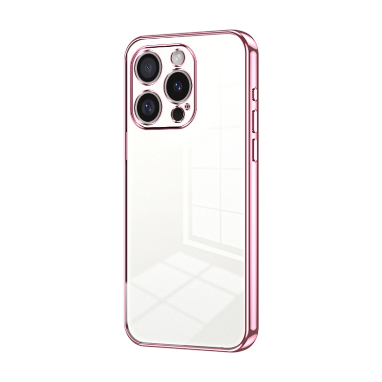 

For iPhone 16 Pro Transparent Plating Fine Hole Phone Case(Pink)