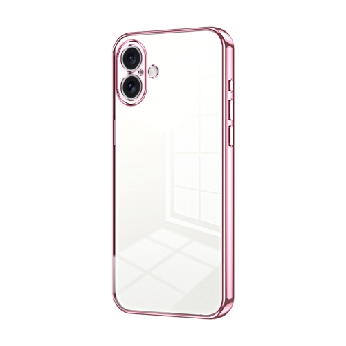 

For iPhone 16 Plus Transparent Plating Fine Hole Phone Case(Pink)