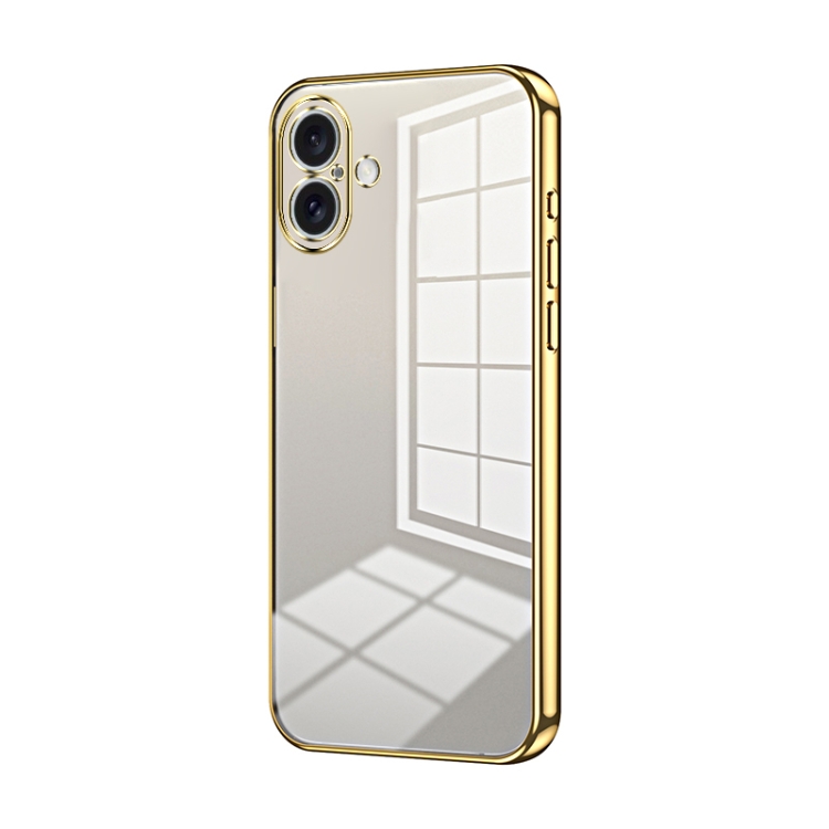

For iPhone 16 Plus Transparent Plating Fine Hole Phone Case(Gold)