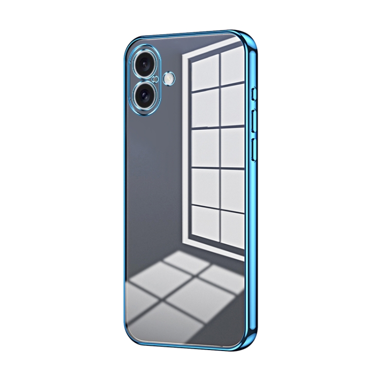 

For iPhone 16 Plus Transparent Plating Fine Hole Phone Case(Blue)