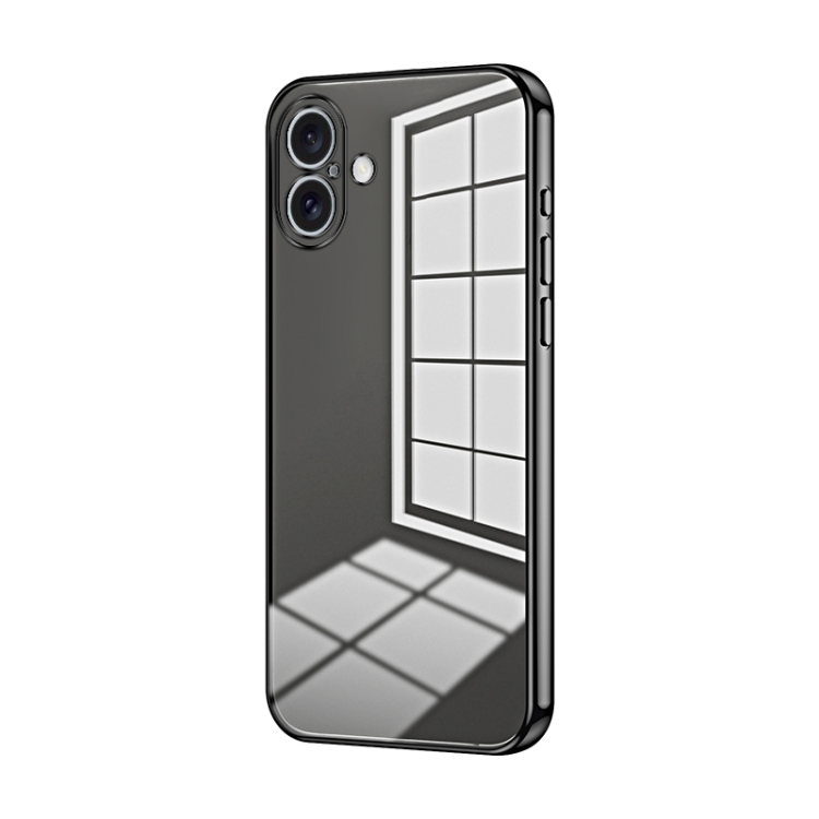 

For iPhone 16 Plus Transparent Plating Fine Hole Phone Case(Black)