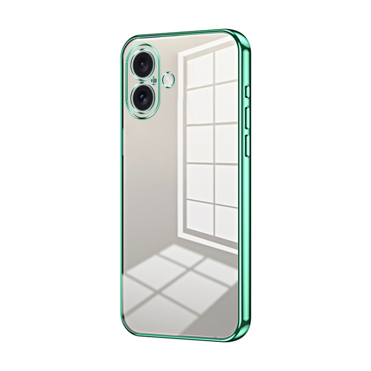 

For iPhone 16 Transparent Plating Fine Hole Phone Case(Green)