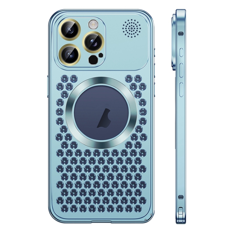 

For iPhone 13 Pro Spring Buckle MagSafe Magnetic Metal Aromatherapy Phone Case(Blue)