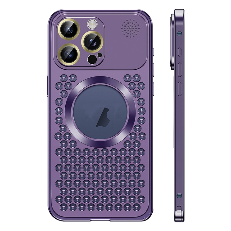 

For iPhone 13 Pro Spring Buckle MagSafe Magnetic Metal Aromatherapy Phone Case(Purple)