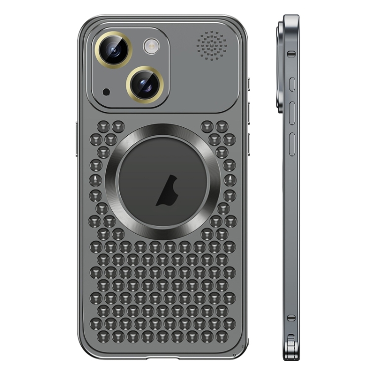

For iPhone 14 Spring Buckle MagSafe Magnetic Metal Aromatherapy Phone Case(Black)