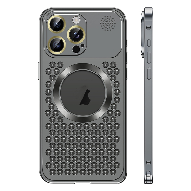 

For iPhone 14 Pro Spring Buckle MagSafe Magnetic Metal Aromatherapy Phone Case(Black)