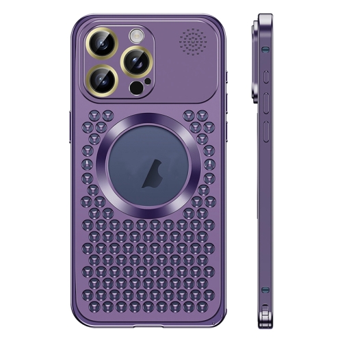 

For iPhone 14 Pro Spring Buckle MagSafe Magnetic Metal Aromatherapy Phone Case(Purple)