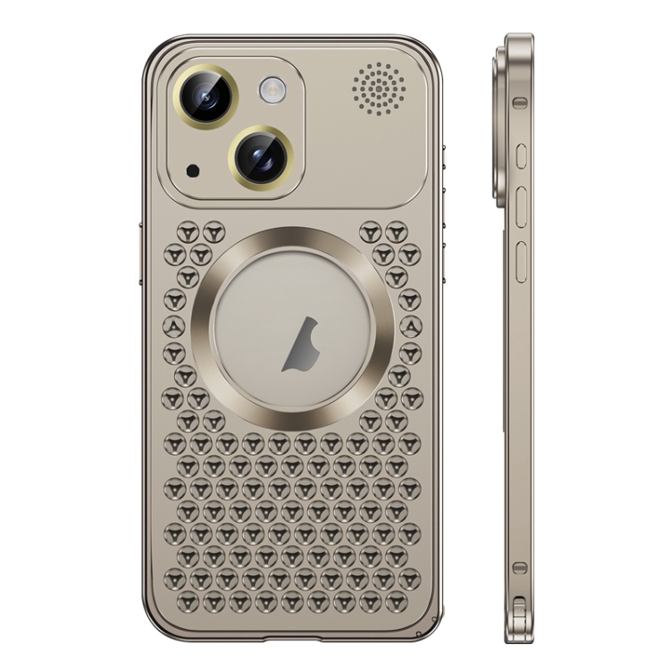 

For iPhone 15 Spring Buckle MagSafe Magnetic Metal Aromatherapy Phone Case(Grey)
