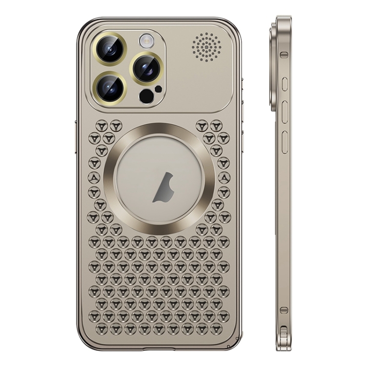 

For iPhone 15 Pro Max Spring Buckle MagSafe Magnetic Metal Aromatherapy Phone Case(Grey)