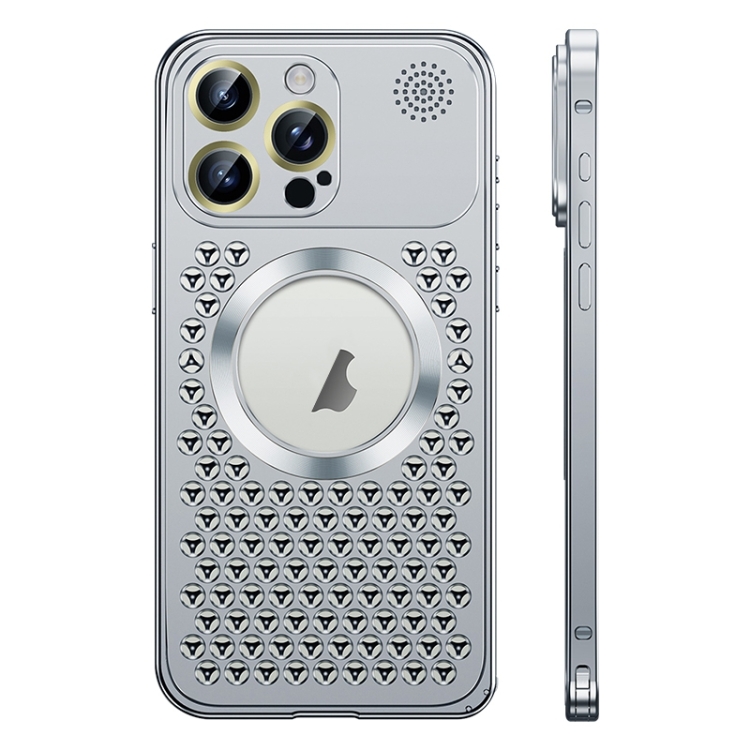 

For iPhone 15 Pro Max Spring Buckle MagSafe Magnetic Metal Aromatherapy Phone Case(Silver)