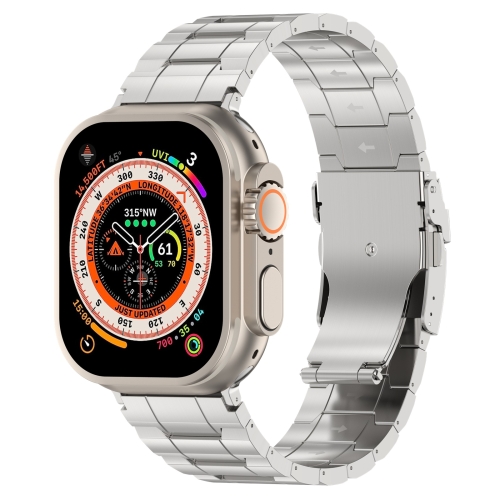 Para Apple Watch Ultra 2 Correa de reloj de acero de titanio trapezoidal con hebilla de seguridad de 49 mm (plateado)