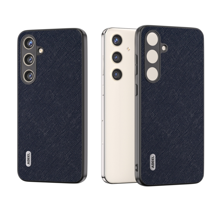 

For Samsung Galaxy S24 5G ABEEL Cross Texture Genuine Leather Phone Case(Blue)
