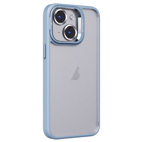 

For iPhone 15 Invisible Lens Holder PC + TPU Frosted Phone Case(Blue)