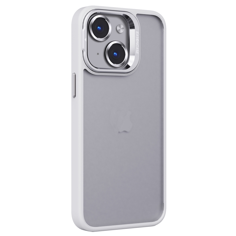 

For iPhone 14 Plus Invisible Lens Holder PC + TPU Frosted Phone Case(White)