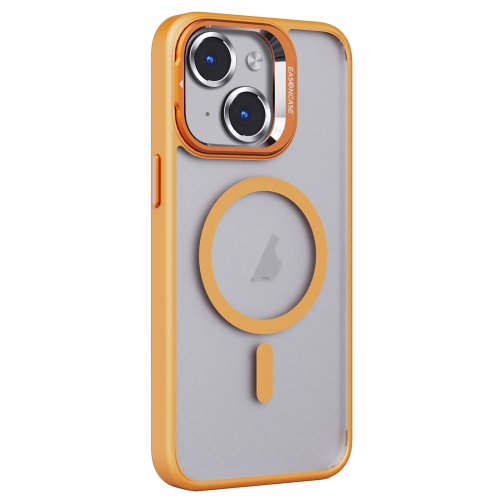 

For iPhone 15 Invisible Lens Holder PC + TPU Frosted MagSafe Phone Case(Orange)