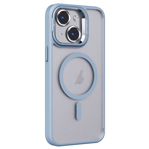 

For iPhone 13 Invisible Lens Holder PC + TPU Frosted MagSafe Phone Case(Blue)