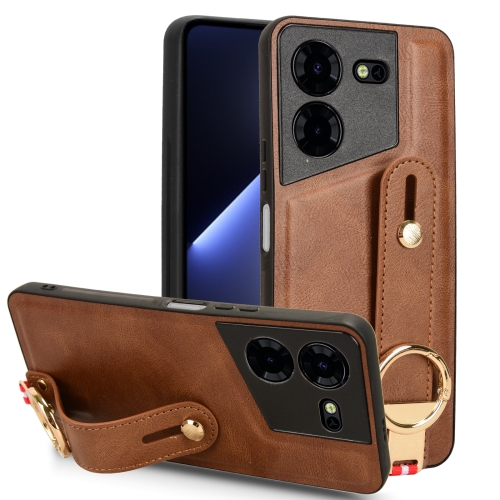 

For Tecno Pova 5 Pro Wristband Leather Back Phone Case(Brown)