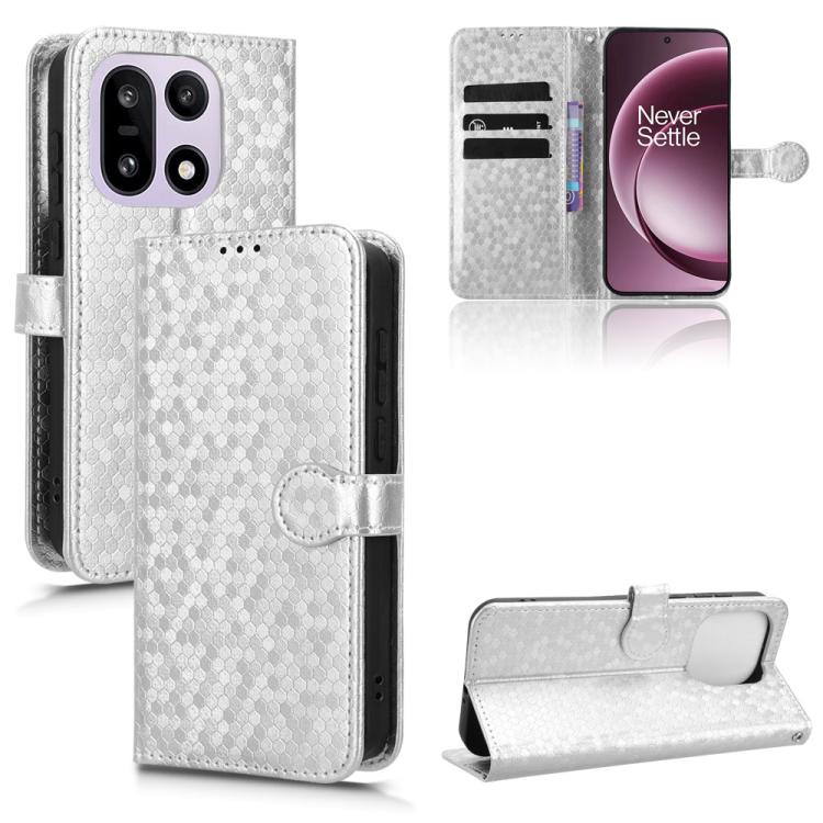 

For OnePlus 15 Honeycomb Dot Texture Leather Phone Case(Silver)