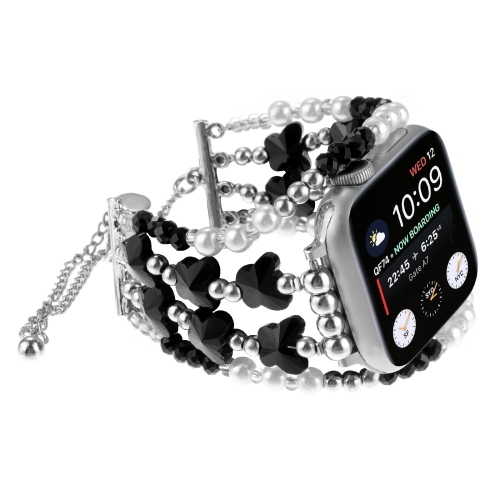 Para Apple Watch Series 8 Pulsera de cadena de mariposa de 45 mm Correa de reloj de metal negro