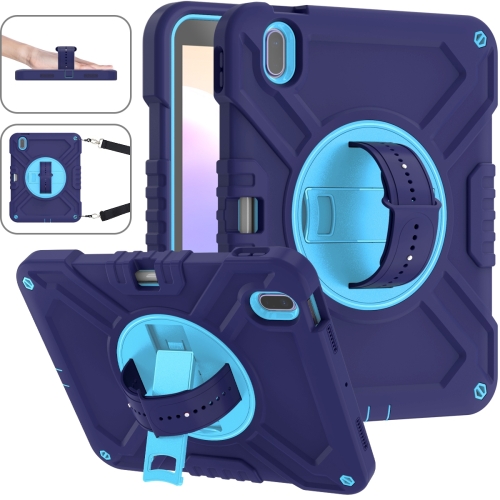 

For iPad 10th Gen 10.9 2022 X Rotation PC Hybrid Silicone Tablet Case with Strap(Navy Sky Blue)