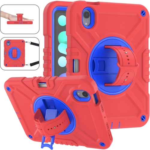 

For iPad mini 6 X Rotation PC Hybrid Silicone Tablet Case with Strap(Red Blue)