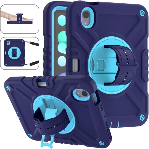 

For iPad mini 6 X Rotation PC Hybrid Silicone Tablet Case with Strap(Navy Sky Blue)