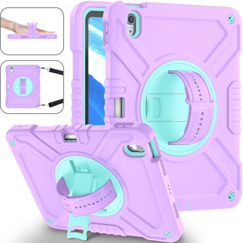 

For iPad Air 11 2024 X Rotation PC Hybrid Silicone Tablet Case with Strap(Purple Cyan)