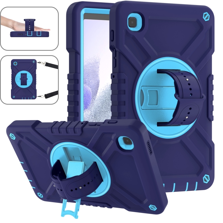 

For Samsung Galaxy Tab A7 Lite X Rotation PC Hybrid Silicone Tablet Case with Strap(Navy Sky Blue)