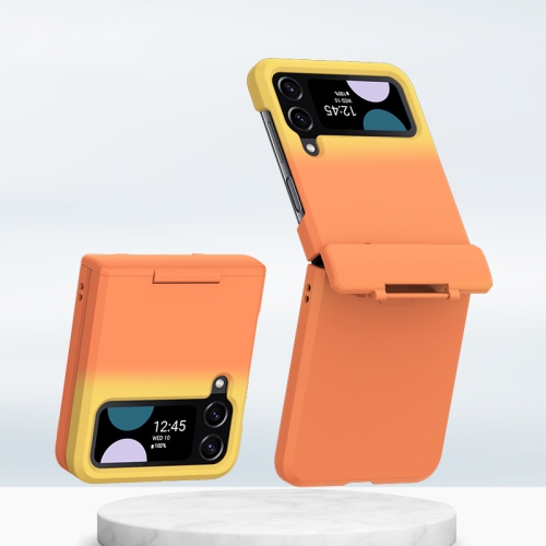 

For Samsung Galaxy Z Flip3 5G/Z Flip4 5G PC Skin Feel Integrated Foldable Mid Shaft Phone Case(Orange Yellow)