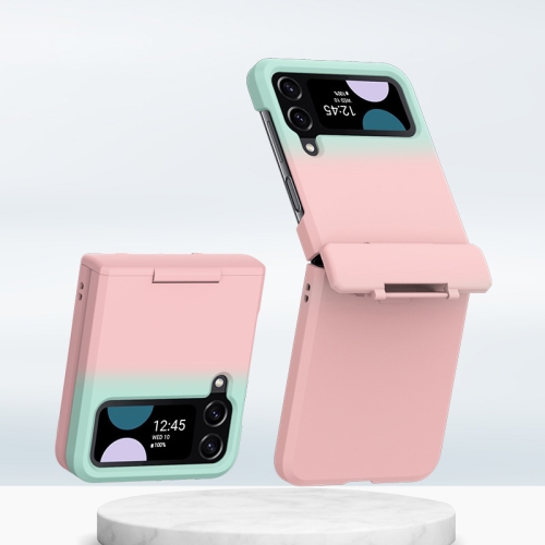 

For Samsung Galaxy Z Flip3 5G/Z Flip4 5G PC Skin Feel Integrated Foldable Mid Shaft Phone Case(Pink Cyan)